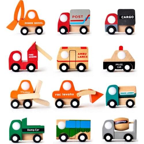 Kids Mini Vehicles Toy Multi-pattern Creative Wooden Car Model Baby Kids Educational Christmas Gift wooden Toy car for kids