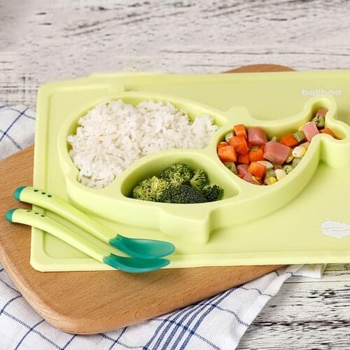 Baby Cutlery Set Child Silicone Lunch Tray Rice Scoop Cutlery Food Grade Silicone Reusable Bowl-shaped Lunch Plate
