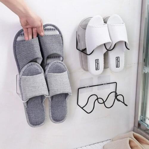 Double Layers Wall Mounted Adhesive Metal Shoe Racks Hanging Sticky Shoes Shelf Holder Home Rust-Proof Storage Organizers