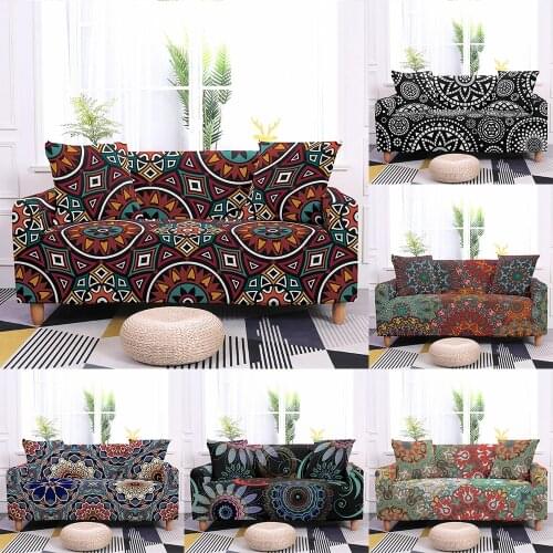 Mandala Spandex Elastic Sofa Cover Sectional Armchair Sofa Stretch Slipcover Furniture Protector Bohemia Couch Cover1/2/3 Seater