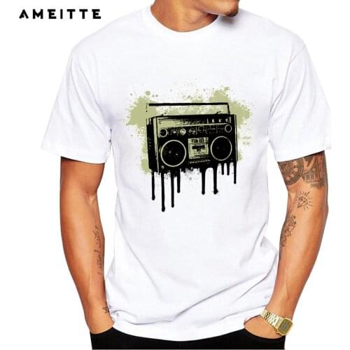 Retro splatter radio design t shirt mens cartoon music disk t-shirt high quality cool short sleeve tops tee clothes