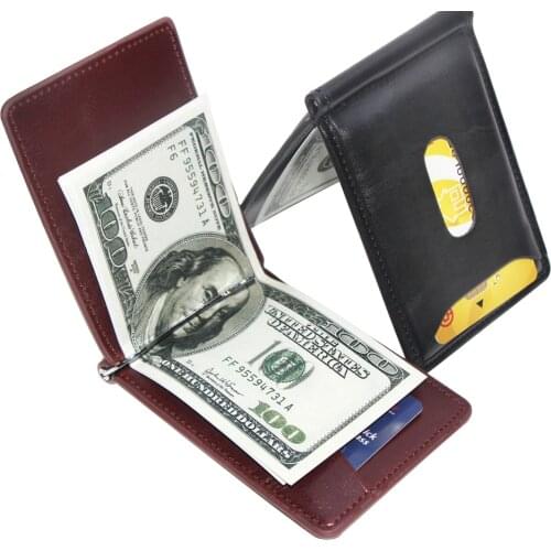 Foreign Portable Mens Money Clips Wallet Black Brown Quality Fashion Soft 2 Folds ID Credit Card Bit Clip Cateira