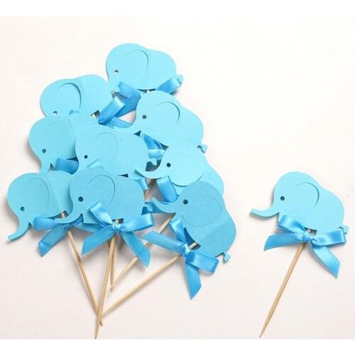 Custom Bow & Blue Elephant Cupcake Toppers,Baby Shower for Boys Birthday Party Decoration Favors Cake Decorations Picks