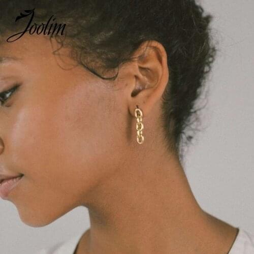 Joolim Stainless Steel Jewelry Link Chain Dangle Earring Drop Earring for Women Trendy Jewelry