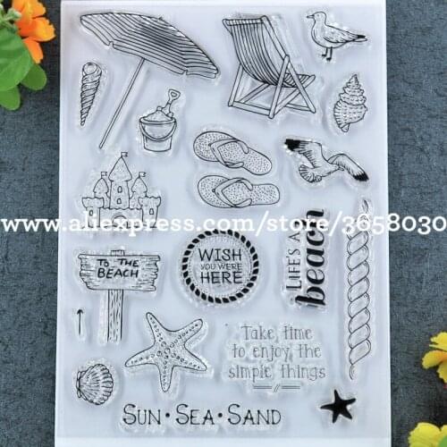 TO THE BEACH SUN SEA SAND Sun Umbrella Scrapbook DIY photo cards rubber stamp clear stamp transparent stamp 11x15cm 8112627