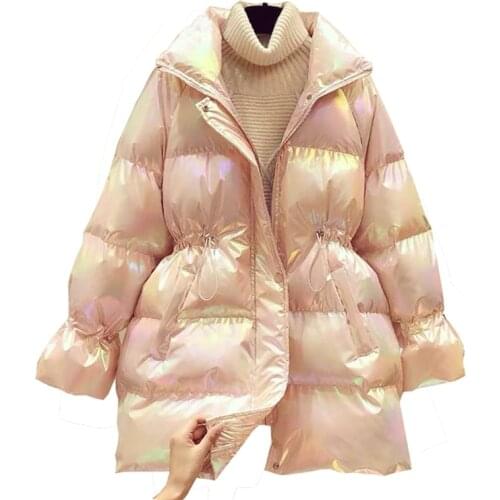 New Colorful bright face down padded jacket women 2021 new winter mid-length cotton-padded coat bread coat loose small jacket