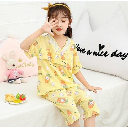 Girl Baby Summer Sleepwear Suit Childrens Cotton Pajamas Set Kids Clothing for Children Loose Homewear Nightgown Suit princess
