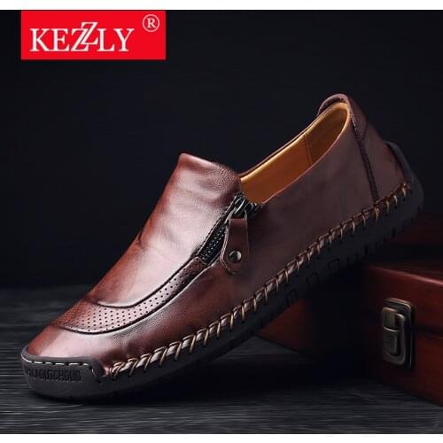 KEZZLY New big size 38-48 men casual shoes loafers spring and autumn mens moccasins shoes genuine leather mens flats shoes