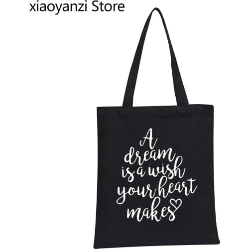 A Dream Is A Wish Your Heart Makes Womens Funny Letter Printed Shoulder Canvas Bag Happy Handbag Tumblr Quotes Shopping Bags