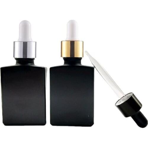 360pcs Wholsale 30ml Travel Portable Flat Square Black Glass Bottle For Essential Oil e Liquid Perfume Cosmetic Container