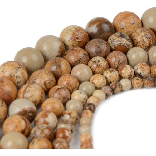 Fashion Round Picture Yellow Beads Natural Stone Beads For Jewelry Making 4mm/6mm/8mm/10mm/12mm