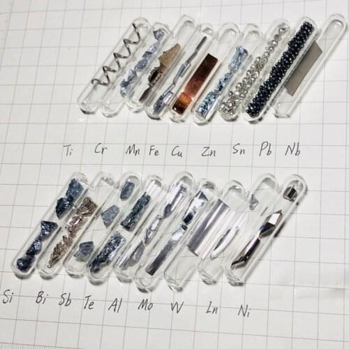 18 Elements Glass Seal Set Titanium Chromium Manganese Iron Copper Zinc Tin Lead Niobium Silicon Bismuth Antimony Tellurium Alum