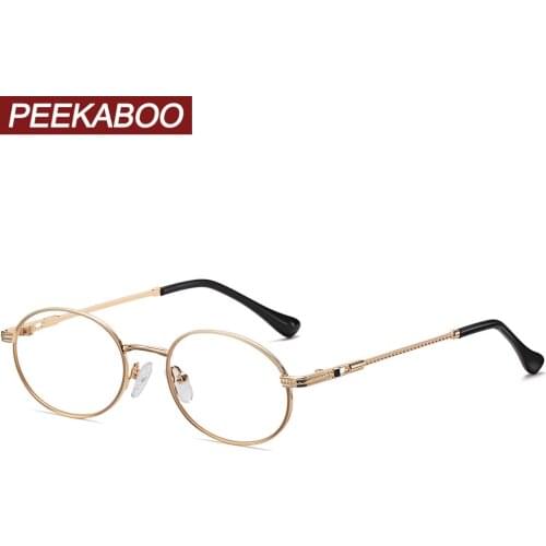 Peekaboo gold frame metal oval glasses female retro clear lens men round glasses frame women decoration male gifts silver