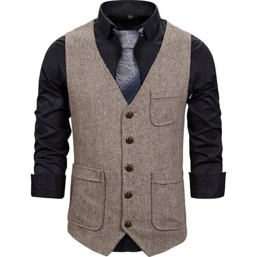 Autumn WinterMen Suit Vests Gentlemen Business Sleeveless Waistcoat Vintage Formal Blazers Vest For Wedding Party