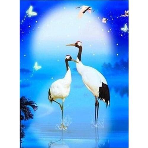 Scenery Diamond Painting Set Crane Birds Lovers Mosaic Embroidery Picture Crystal Rhinestone Stickers Decal Wall Art Craft Gift