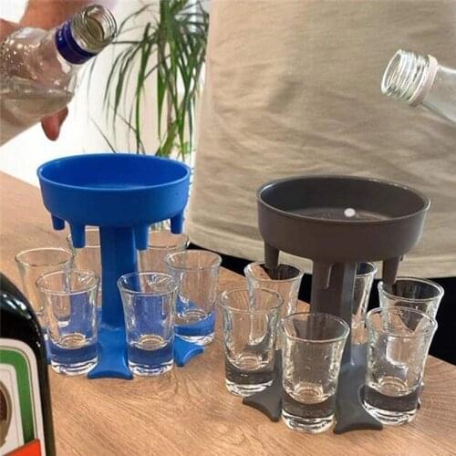 Wine Pourers Whisky Beer With 6 Shot Glass Cup Plastic Dispenser Holder Bar Accessories Liquor Party Games Drinking Rack