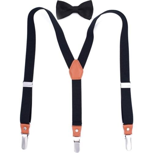 2.5cm Width Metal Y Back Suspensorio Bow Tie Set 3 Clips High Elastic Business Solid Men Pant Suspenders Brace Husband Father