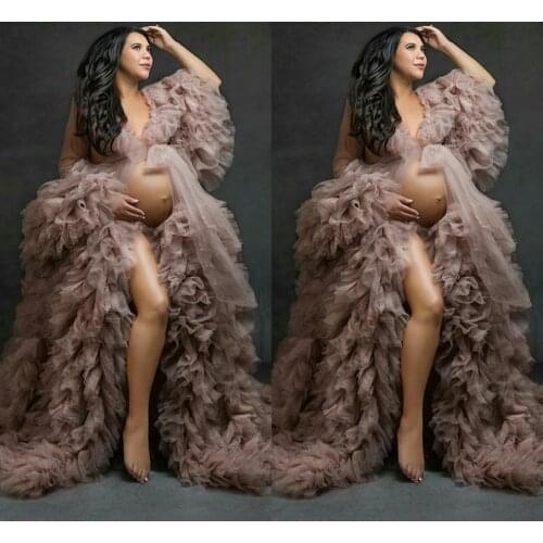 Luxury Ruffles Maternity Dresses 2021 Plus Size Long Sleeve Celebrity Party Sleepwear Photoshoot Gowns