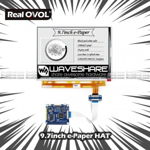 RealQvol 1200*825,9.7inch E-Ink display HAT for Raspberry PiZero/Zero W/Zero WH/2B/3B/3B+,USB/SPI/I80/I2C interface,IT8951 cont