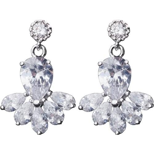 Waterdrop shape zircon stud earrings AAA cubic zircon cute fish shape earrings for women shiny Jewelry wholesale anti allergy