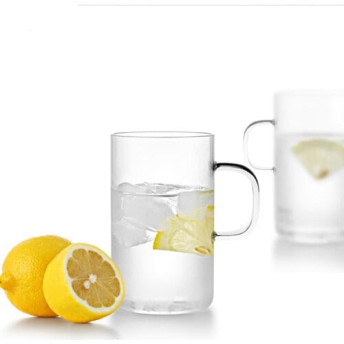 2pcs Clear Body Handmade Glass Cups Simple Heatproof Morning Mugs with Handle SH264-125