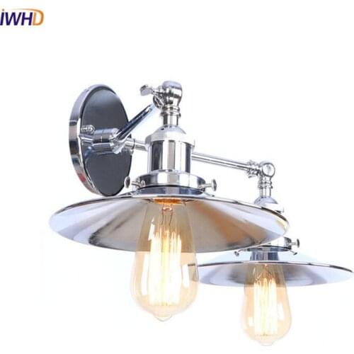 IWHD Loft Style Retro LED Wall Lamp Vintage Bedroom Living Room 2 Heads Industrial Wall Lights Sconce Wandlampen Home Lighting