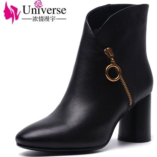 Universe 2017 new arrival women boots genuine leather winter boots comfortable chunky heel high heel boots G389