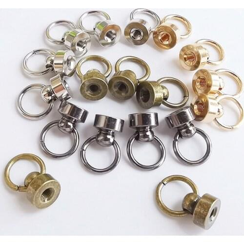 20Sets Metal Pure Copper Hang Ring Knob Screw Rivets DIY Crafts Leather Clothes Luggage Bags Decor Monk Head Spikes Nail Buckle