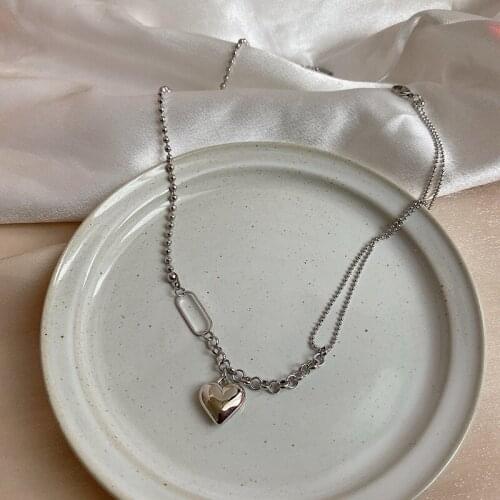 Hip Hop Rock Geometric Heart Pendant Beads Necklace for Women Punk Contracted Collarbone Sweater Chains Necklace 2021 Fashion