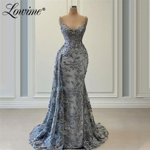 Grey Floral Print Beads Party Dresses 2020 Saudi Arabic Party Gown Vestidos De Gala Gorgeous Party Celebrity Dresses Custom Made
