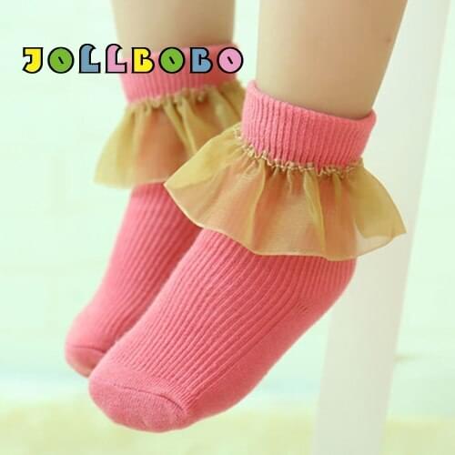 Spring Summer 1-5Y Retro Lace Ruffle Socks Baby Girls Kids Pinstripe Solid Color Princess Childrens Cozy Cotton Short Socks Red