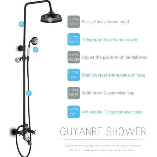 Vidric Vidric Bronze Black Shower Faucets Set Wall Mounted Black Shower Mixer Tap Dual Knobs Swivel Tub Spout Mixer Bath Shower