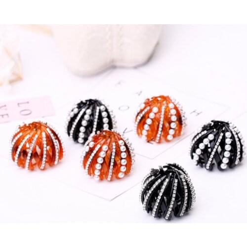 1 PC Pearl Rhinestones Colorful Bud Hair Claw Maker Bun Hairgrip Hairpins Hair Accessories Hair Clips For Women Girls Bezel
