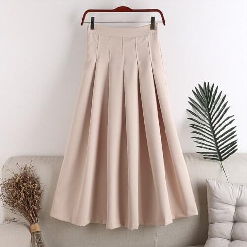 2020 new autumn and winter A-line elastic zipper waist solid color Skirt Women Elastic High Waist Side Pockets Skirts