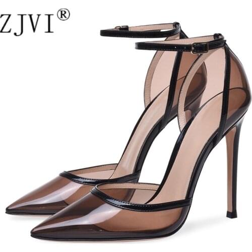 ZJVI New Arrival 2020 Woman Pointed Toe Sandals Ladies 12cm Thin High Heels Shoes For Women Summer Sandal Ankle Strap Sandalias