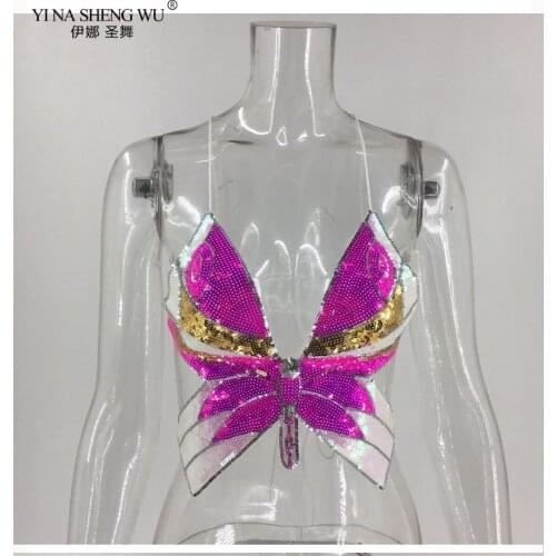 Belly Daning Bra Women Sequin Sexy Top&Tees Belly Dance Butterfly Halter Bra Straps Sleeveless Oriental Belly Dance Costume Tops