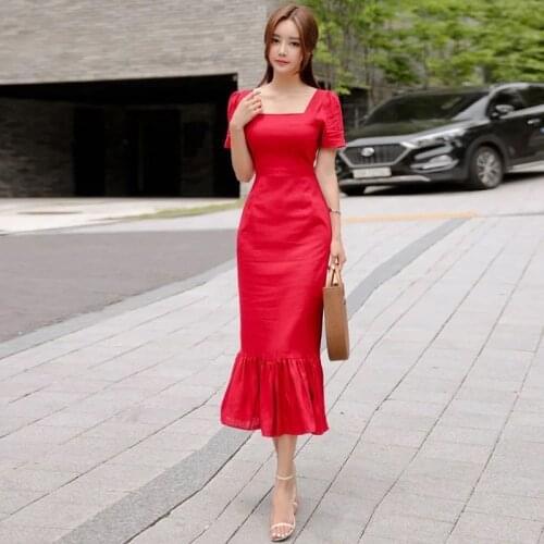 Fashion women new arrival solid short sleeve personality high quality slim sexy summer temperament girls party trumpet dress