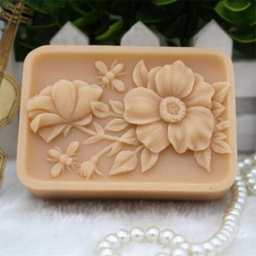 1pcs Lovely Rose with Square (zx269) Food Grade Silicone Handmade Soap Mold Crafts DIY Mould
