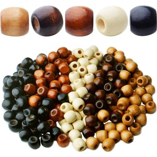 200pcs Large Hole Wooden Beads Natural Barrel Wood Spacer Beads Drum Loose Beads Hair Braid Beads for DIY,5 Colors,Hole: 4.9mm