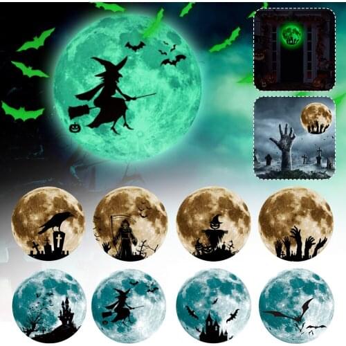 30cm/12inch Halloween Moon Wall Sticker Glow in the Dark Ghost Pumpkin Luminous Moon Stickers for Room Decoration