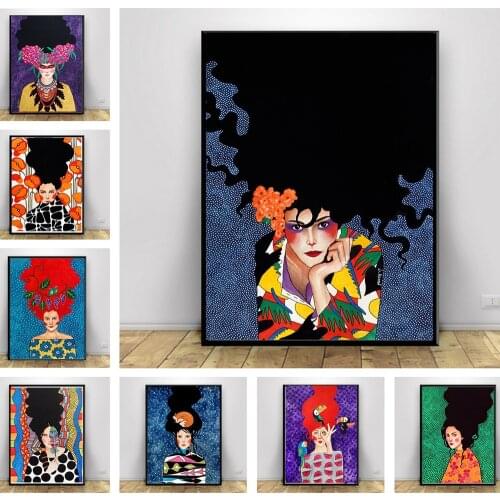 Abstract Flowers Girl Hair Wall Art Canvas Painting Bird Nordic Poster Art Prints Wall Pictures For Living Room Vintage Unframed