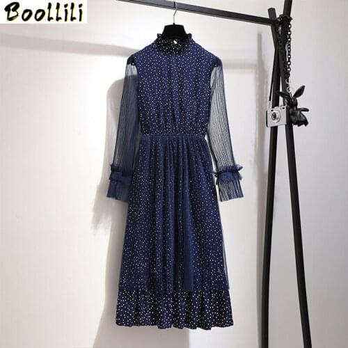 Boollili Spring Autumn Dress Women Clothes 2020 Mesh Long Dresses Sweater Dress Korean Vintage Dress Elegant Vestidos Robe Femme