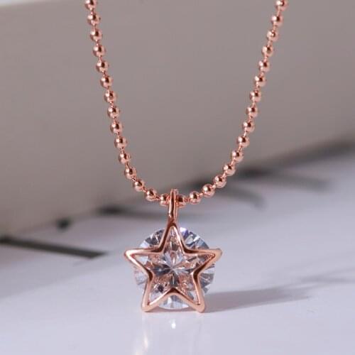 Shine small single zircon hollow five-point star pendant short payment chain