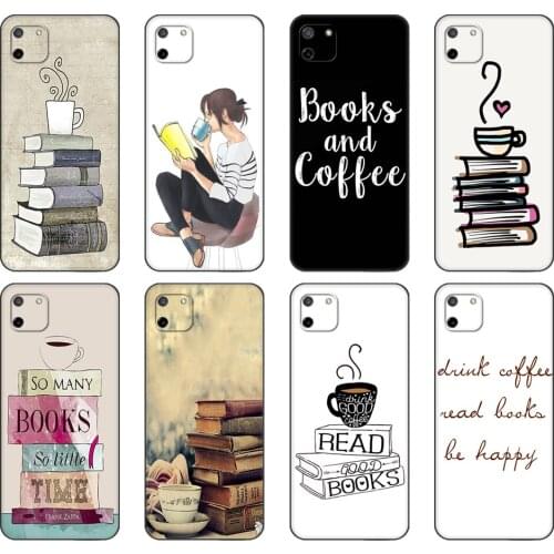 Black tpu Case For OPPO Realme C11 C20 C21 Case Back Cover Bumper Books And Coffee
