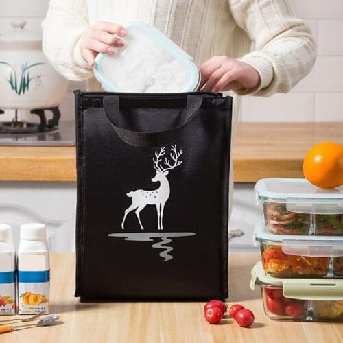 Black Cartoon Lunch Bag Women Kids Thermal Picnic Lunch Box Bag Waterproof Canvas Tote