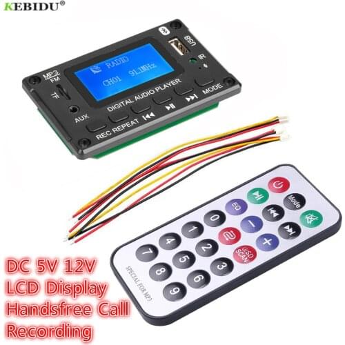 DC 5V 12V LCD MP3 Decoder Board WAV Decoding MP3 Player Bluetooth5.0 Audio Module Support FM Radio AUX USB With Lyrics Display