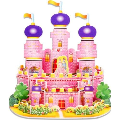 Kids 3D Puzzle Cartoon House Castle Paper Building Model Architecture Handmade DIY Dollhouse Furniture Kit Educational Toys