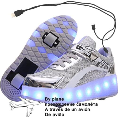 USB Charging Children Roller Skate Casual Shoes Boys Girl Automatic Jazzy LED Lighted Flashing Kids Glowing Sneakers with Wheels