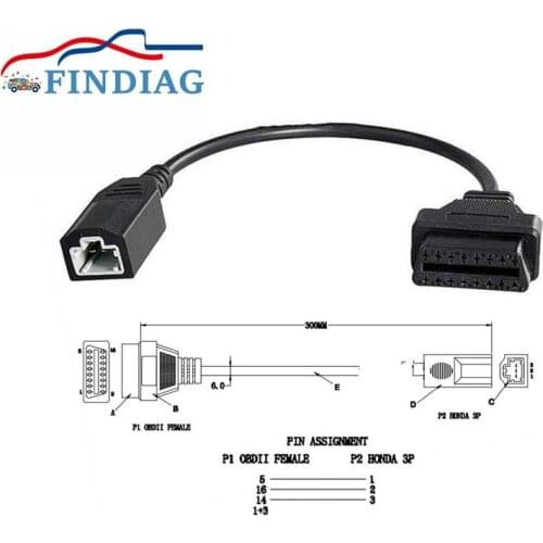 For Honda 3PIN Adapter To 16 Pin Connector OBD2 Adapter Connect Compatible Diagnostic Tools 3 Pin Socket
