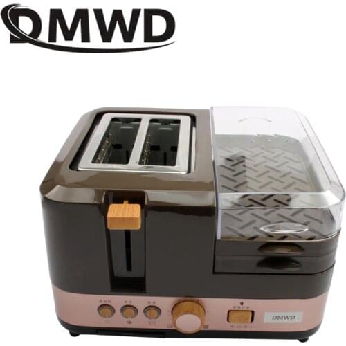DMWD Electric Breakfast Bread Baking Machine 2 Slices Toaster Oven Eggs Steamer Sausage Grill Roaster Omelette Frying Pan Heater